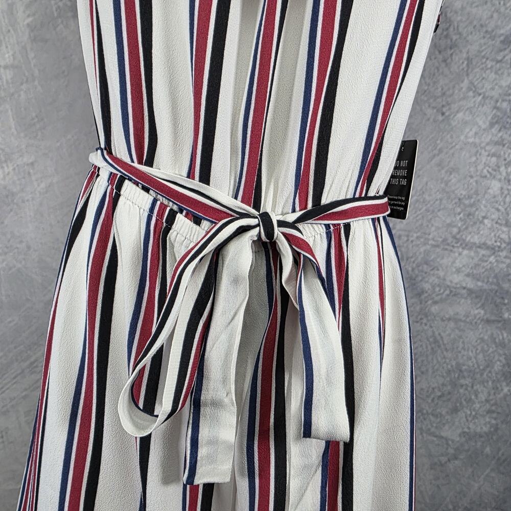 Express Romper Women Large White Stripe Off Shoulder Ruffle Belted Casual Jumper - Picture 4 of 16
